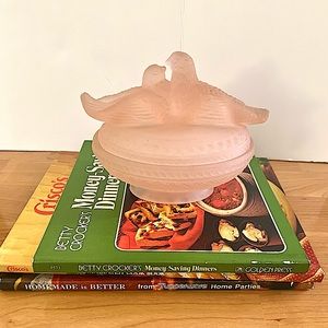 vintage westmoreland pink satin love birds candy dish